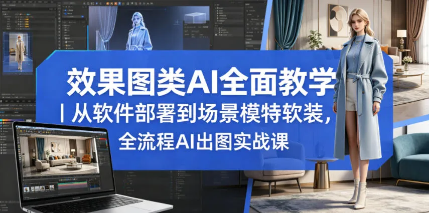 效果图类AI全面教学｜从软件部署到场景模特软装，全流程AI出图实战课_一起云网创