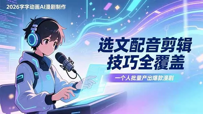 （17477期）2026字字动画AI漫剧制作-1期，选文配音剪辑技巧全覆盖，一个人就能批量产出爆款漫剧_就是爱分享