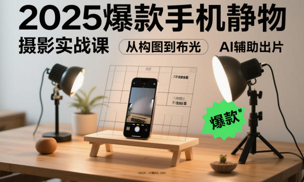 2025爆款手机静物摄影实战课,从构图到布光,不用贵设备,AI辅助出片_就是爱分享