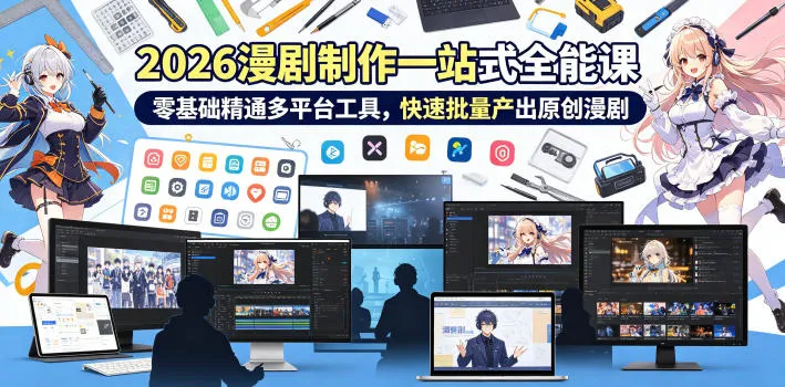 2026 AI漫剧制作一站式全能课,零基础精通多平台工具,快速批量产出原创漫剧_一起云网创