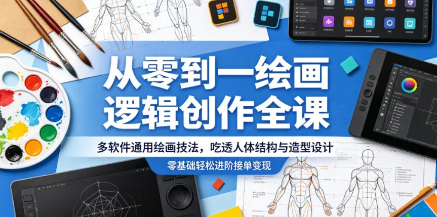 从零到一绘画逻辑创作全课,多软件通用绘画技法,吃透人体结构与造型设计,零基础轻松进阶接单变现_一起云网创