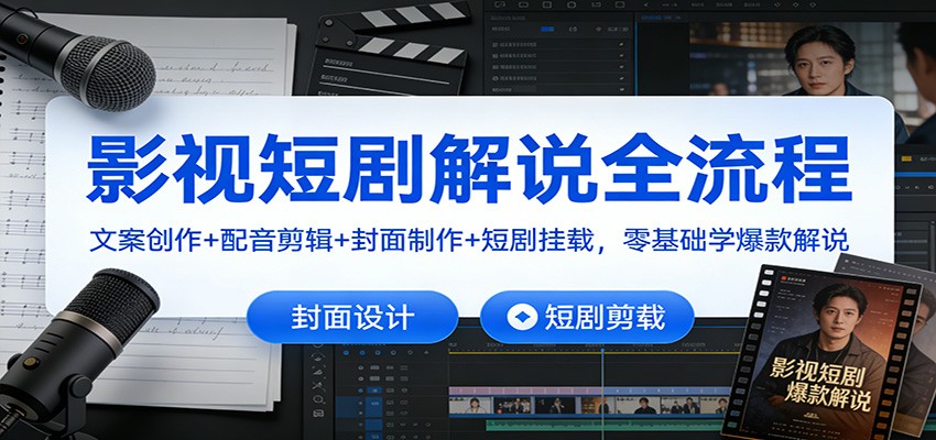 影视短剧解说全流程:文案创作+配音剪辑+封面制作+短剧挂载,零基础学爆款解说_就是爱分享