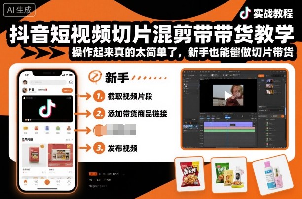 抖音短视频切片混剪带货教学，操作起来真的太简单了，新手也能做切片带货_就是爱分享