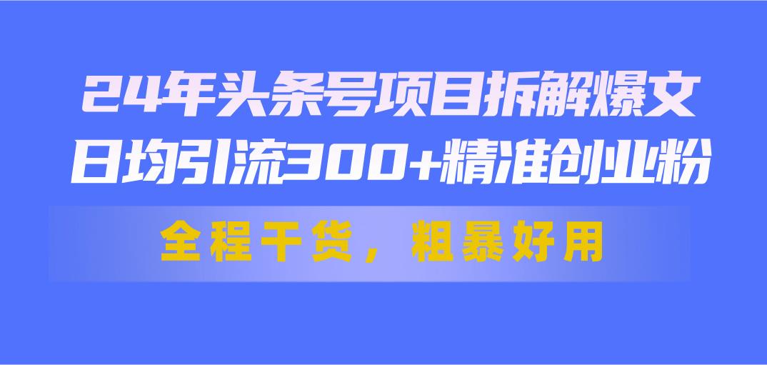24年头条号项目拆解爆文，日均引流300+精准创业粉，全程干货，粗暴好用_就是爱分享