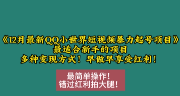 12月最新QQ小世界短视频暴力起号项目，最适合新手的项目，多种变现方式_就是爱分享