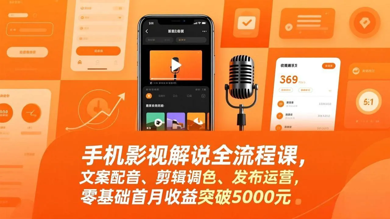 （17391期）手机影视解说全流程课，文案配音、剪辑调色、发布运营，零基础首月收益突破5000元_就是爱分享