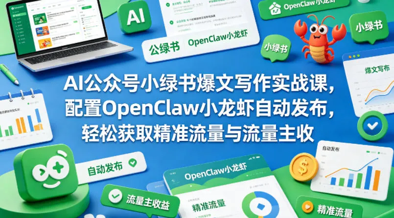 AI公众号小绿书爆文写作实战课，配置OpenClaw小龙虾自动发布，轻松获取精准流量与流量主收益_就是爱分享