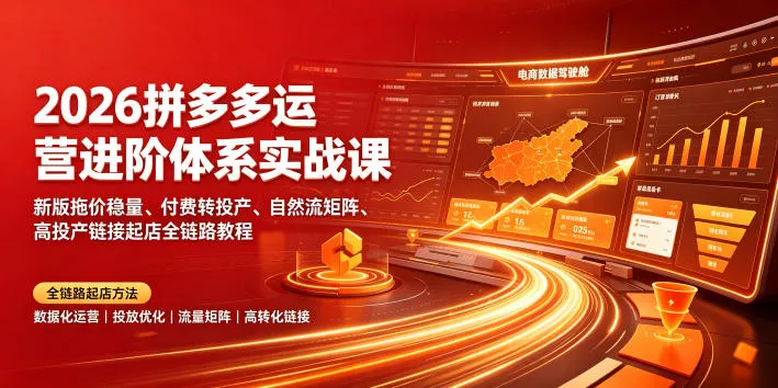 2026拼多多运营进阶体系实战课｜新版拖价稳量、付费转投产、自然流矩阵、高投产链接起店全链路教程_一起云网创