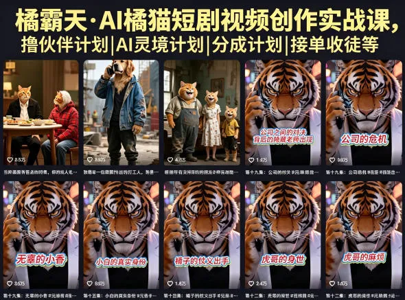 橘霸天·AI橘猫短剧视频创作实战课,撸伙伴计划|AI灵境计划|分成计划|接单收徒等_一起云网创