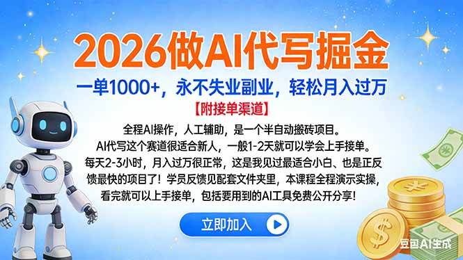 (16924期)2026做AI代写掘金,一单1000+,永不失业副业,轻松月入过万_就是爱分享