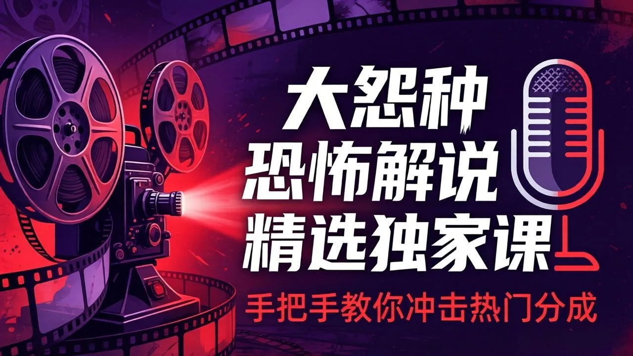 大怨种恐怖解说精选独家课：电影下载+文案配音+片头封面，手把手教你冲击热门分成_就是爱分享