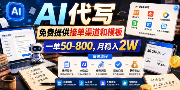 AI代写,免费提供接单渠道和模板,一单50-800,月稳入2W【揭秘】_一起云网创