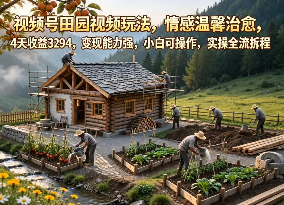 视频号田园视频玩法,情感温馨治愈,4天收益3294,变现能力强,小白可操作,实操全流程拆解_一起云网创