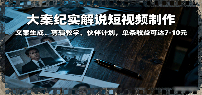 大案纪实解说短视频制作，文案生成、剪辑教学、伙伴计划，单条收益可达7-10元_就是爱分享