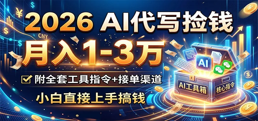 2026 AI代写捡钱，月入1-3万，附全套工具指令+接单渠道，小白直接上手搞钱_一起云网创