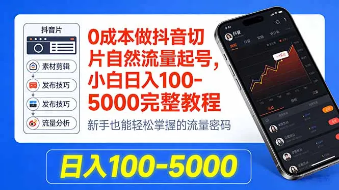 0成本做抖音切片自然流量起号，小白日入100-5000完整教程_就是爱分享