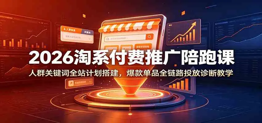 2026淘系付费推广陪跑课:人群关键词全站计划搭建,爆款单品全链路投放诊断教学_一起云网创