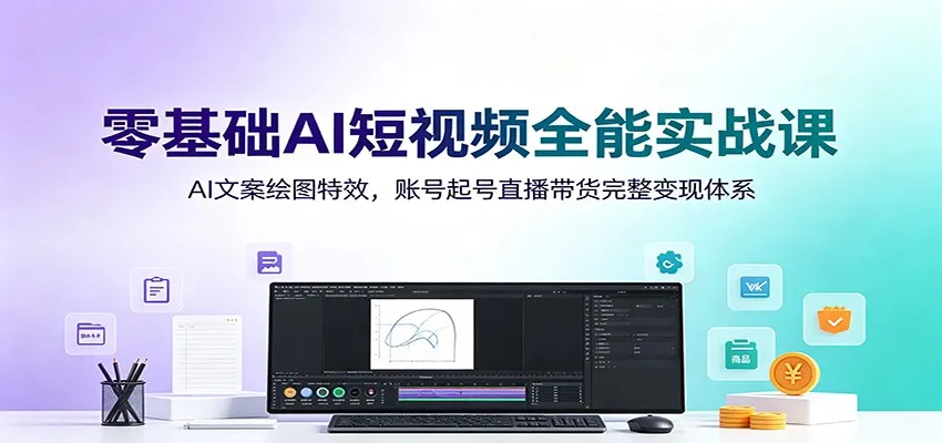 零基础AI短视频全能实战课:AI文案绘图特效,账号起号直播带货完整变现体系_一起云网创